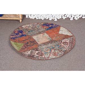 Classic <b>Boho</b> Beige Wool <b>Rug</b> 3.3 X 3.3 ft Patchwork Design Handmade Latex Backed for Bedroom or Living Room for Teens - Product Image 1