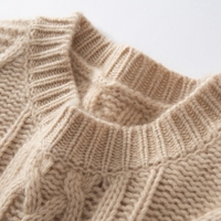 Pull en cachemire à col rond, tricoté en maille torsadée, personnalisé avec logo, pour femme