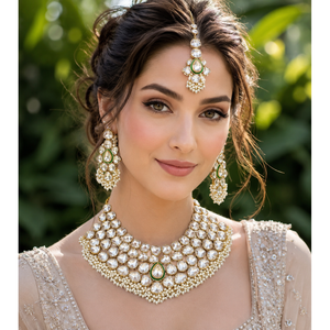 414 CC Pear Cut Moissanite Bezel Setting Women's Wedding Mehandi Kundan Necklace - Product Image 1