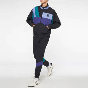 Conjunto de dos piezas para hombre, chándal, nueva moda, cremallera, bloque de color, chaqueta con capucha, conjuntos cortavientos - Product Image 1