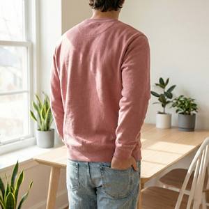 Sweat-shirt à col rond en coton 100% de haute qualité, 370 grammes, uni, teint, minimaliste, rose poussiéreux, épaules tombantes - Product Image 2