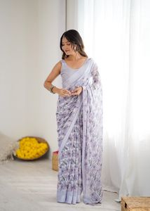 Soft Light Weight Beautiful Floral Printed Silk <b>Satin</b> <b>Saree</b> with Elegant Style for Party and All Events - Product Image 3