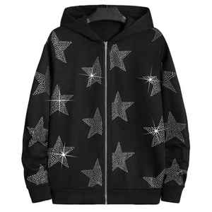 2024 High Quality 100% Cotton Oversized Rhinestone <b>Hoodies</b> Zipper <b>Hoodies</b> for <b>Men</b> - Product Image 1