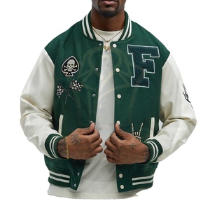 Veste universitaire pour homme, modèle 2026, corps vert avec manches blanches, entièrement sur mesure, design unique avec poches, veste de baseball universitaire - Product Image 1