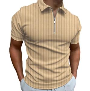 Camiseta POLO a rayas de color sólido de manga corta con cremallera impresa en 3D para hombre, camiseta informal de negocios - Product Image 1