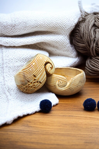 Handcrafted Wooden Yarn Bowl with Turquoise <b>Crochet</b> <b>Hooks</b> Floral Carved Knitting Gift <b>Set</b> Mother's Day or Christmas Gift - Product Image 2