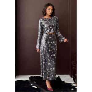Jupe longue élégante à motifs floraux et paillettes pour femmes Topshow - Jupe maxi en polyester élégante pour les occasions décontractées et spéciales - Product Image 1