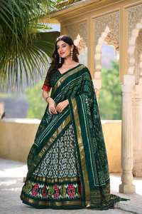 ชุด lehenga choli พิมพ์ลาย ikkat ผ้าไหมทัสซาร์พร้อมงานฟอยล์ gotta patti dupatta และสามารถเย็บสำหรับสวมใส่ในงานแต่งงาน - Product Image 3