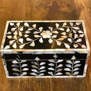 Black Inlay <b>Floral</b> Pattern Bakhoor <b>Box</b> Set With Small Incense Burner and Small <b>Box</b> for Oman and Dubai - Product Image 6