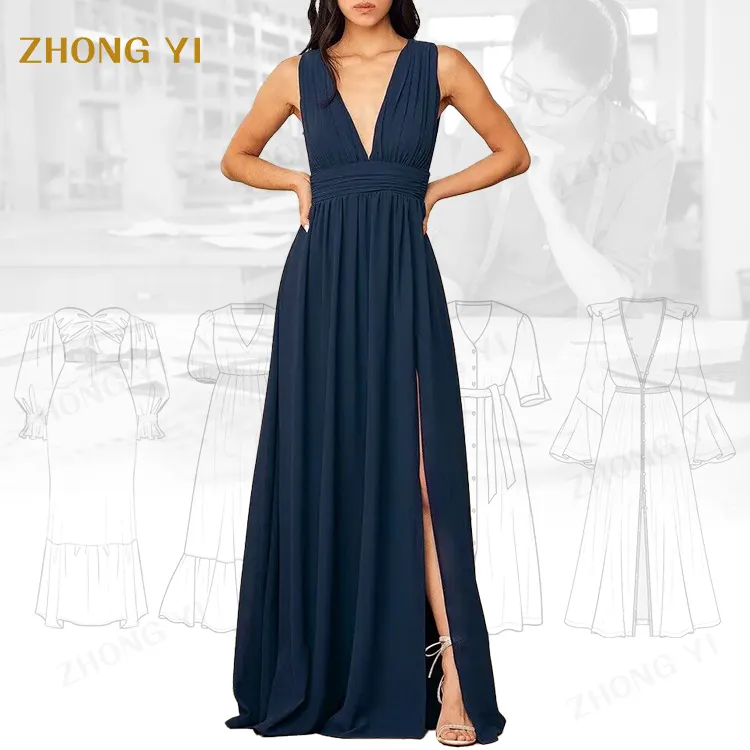 2023 Custom Ladies Summer Evening gonna lunga con scollo a V Plain Women Backless Mature Styles Sexy Party Maxi Dresses For Banque