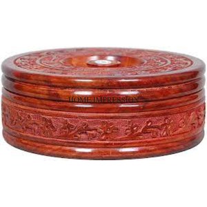 Couleur Argent Fleurs Et Feuilles Designer Gravure Forme Ronde Luxueux En Bois En Chapati Roti Stockage Et Service Casserole - Product Image 6