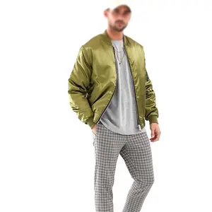 Hot sale high quality satin bomber jackets for men solid color drop shoulders satin baseball jackets