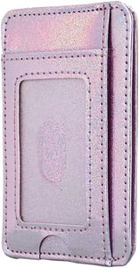 Cartera de bolsillo frontal de cuero para mujer y niña, Clip para dinero, funda para tarjetas de crédito (brillo plateado) - Product Image 3