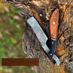 Maquinilla de afeitar recta de acero de Damasco hecha a mano estética con mango de madera Pakka negro y marrón hoja personalizada peluquero clásico exótico - Product Image 2