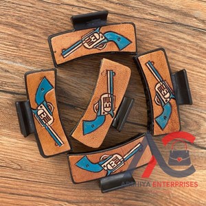 Nouvelle arrivée vente chaude Western élégant à la main usiné en cuir gravé pinces à cheveux en cuir griffe accessoires de cheveux pour les femmes - Product Image 1