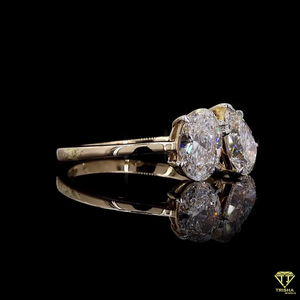 Finition or rose plaqué rhodium deux pierres de laboratoire bague en diamant poire taille ovale cluster conception mariage élégant bijoux fins - Product Image 2