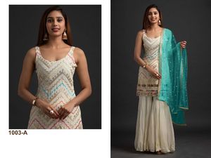 Heavy Fox Georgette Diseñador Lucknow work Palazzo trajes con precio al por mayor - Product Image 4