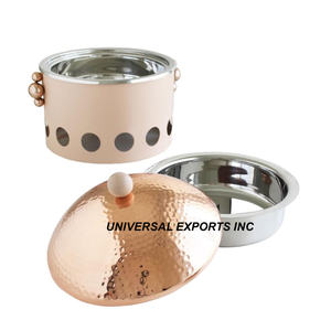 Ensemble de deux casseroles en acier fini rotin Hotpot double paroi poli miroir de haute qualité chauffe-plats décoratifs en métal - Product Image 4