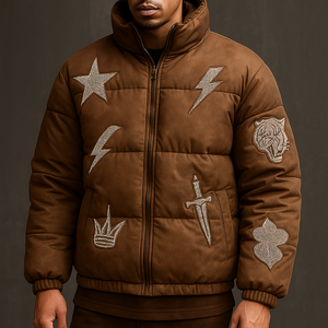 Chaqueta Safari de Moda para Hombre, Estilo Vintage, Abrigo Acolchado Grueso y Cálido para Invierno, Ropa Casual para Uso Diario, Decoración con Pedrería Satinada - Product Image 4