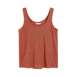 Top sans manches d'été avec col rond pour femmes, coupe ample, en jersey de coton 100%, couleur marron, à vendre à bas prix - Product Image 5