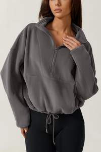 Venta al por mayor deportes mujeres cremallera logotipo personalizado pulóver en blanco 100% algodón media cremallera sudaderas para mujeres - Product Image 5