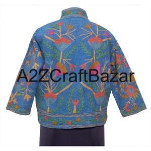 Veste bomber vintage pour femme A2ZCraftBazar, broderie Suzani, faite à la main, en coton indien tricoté, écologique, style bohème, hiver, fleurs - Product Image 5