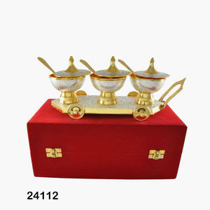 Juego de cuencos de Latón chapado en plata y oro, frutero seco, juego de cuencos de latón puro con cuchara - Product Image 5