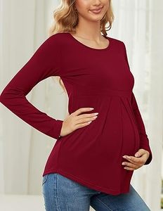 Camiseta de Maternidad para Mujer Embarazada, 100% Algodón, Color Rojo, Lisa, Manga Larga, Ropa de Verano, Camisetas de Maternidad - Product Image 4