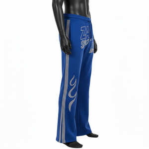 Pantalon évasé en polaire de qualité supérieure, coton doux, polyester, bleu, panneau contrasté, strass, transfert thermique, logo personnalisé, pantalon évasé en polaire - Product Image 5
