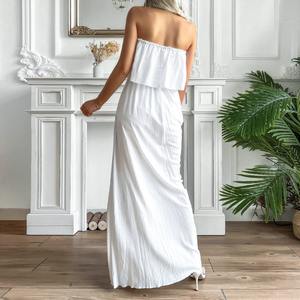 ชุดแมกซี่เกาะอกผ้าฝ้าย100% เอวสูงลายดอกไม้สำหรับผู้หญิงตัวหลวมชายหาดทอสไตล์วันหยุดฤดูร้อนย้อมสีล้วนยาวถึงพื้น - Product Image 2