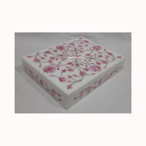 Les exportateurs de marbre blanc incrusté travaillent à la main en nacre rose naturelle avec une boîte d'emballage de bijoux attrayante - Product Image 2