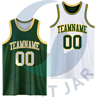 Uniforme de Baloncesto Personalizado Reversible Verde Dorado-Blanco de Doble Cara Sublimado Transpirable Sin Mangas Talla Grande