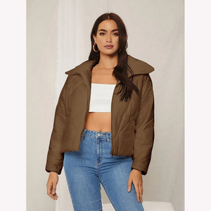 Women's Lightweight Satin Puffer Jacket <b>Winter</b> Breathable Plain <b>Coats</b> with Custom Logo Printing Manufacturer's Bubble <b>Thick</b> Down - Product Image 1