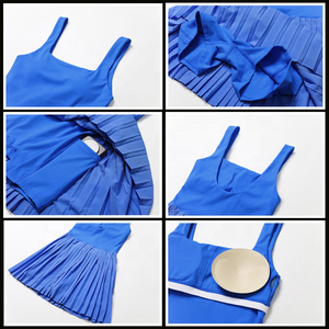 Women Workout Outfit Tennis Dresses Sports Golf <b>Pickleball</b> Exercise Wear Sleeveless Dress With Built-in Bra Shorts Pockets - Product Image 5