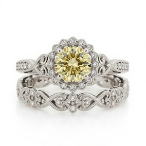 Ensemble de bagues en saphir jaune diamant solitaire, bagues de fiançailles et de mariage personnalisées, or massif 10K/14K/18K, clarté VVS1, bijoux de luxe - Product Image 3
