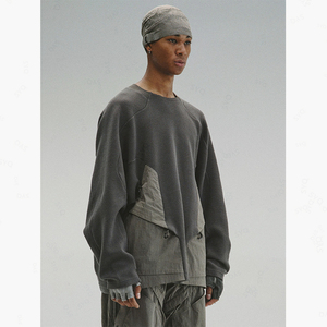 Venta al por mayor de fábrica personalizada de alta calidad Oversize Distress Plain Splicing otoño diseño esencial sudadera de moda - Product Image 1