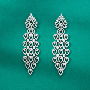 Pendientes colgantes clásicos CZ elegantes muy demandados con joyería de moda chapada en 2 tonos de rodio - Product Image 2