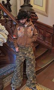 Distressed <b>Zip</b> Heavyweight Oversized <b>Graphic</b> Vintage Print <b>Hoodie</b> Anti-Wrinkle Plus Size XL Streetwear Cotton - Product Image 4