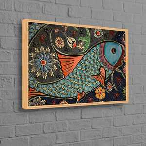 Art moderne en mosaïque de poissons : toile imprimée, motif abstrait, 1P, 1P-Naturel encadré - Product Image 1