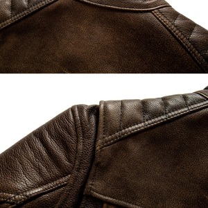 แจ็กเก็ตหนังแท้สำหรับผู้ชายสไตล์ย้อนยุคคอตั้งหนังวัวธรรมชาติสไตล์5XL วินเทจสีน้ำตาลฤดูใบไม้ร่วง - Product Image 5