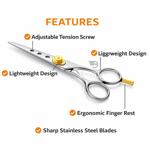 Ciseaux de coiffure professionnels de 6,5 pouces en acier inoxydable, ciseaux de barbier avec lame ventilée, vis dorée, outil de salon OEM - Product Image 4