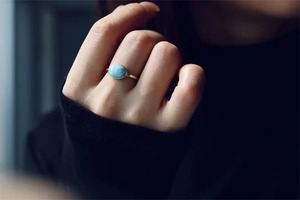 925 Sterling Silver Natural Larimar <b>Ring</b> Gold-Plated Genuine Gemstone Fine Jewelry for Women - Product Image 3