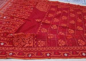 Exclusivo Deshi Dhakai Jamdani Sharee de alta calidad para mujeres JAMDANI tela azul rojo verde dorado cielo azul de Bangladesh - Product Image 2