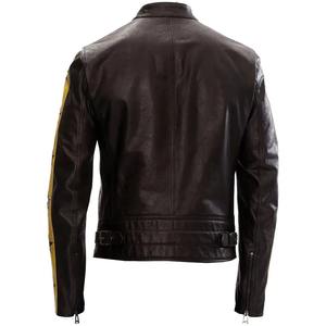 Blouson en cuir marron et jaune pour homme 2026 ONEAPEX INTERNATIONAL Style course moto avec rayures étoilées et fermeture éclair avant - Product Image 6