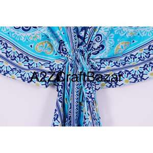 Robe Kaftan Midi en Coton Imprimé pour Femmes, Style Bohème Floral, Robe de Plage, Décontractée, Ajustée, Légère, Confortable - Product Image 3