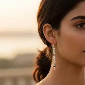 Pendientes de Plata de Ley 925 con Perlas, Diamantes y Rubíes en Oro Rosa para Bodas, Fiestas, Regalo Religioso para Mujer - Product Image 1