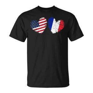 Camiseta con diseño de bandera de Estados Unidos y Francia, manga corta, cuello redondo, unisex, para adultos, diseño promocional - Product Image 1