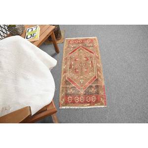 Alfombra de retazos de lana de área grande de pila mediana ecológica Vintage 1,5x3,3 pies marrón rojo comedor Rectangular de látex - Product Image 2