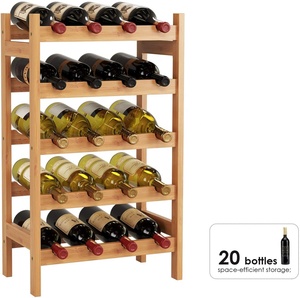 90 -20 BOTTLES BAMBOO WINE RACK - 5 TIER WINE HOLDER STORAGE STAND