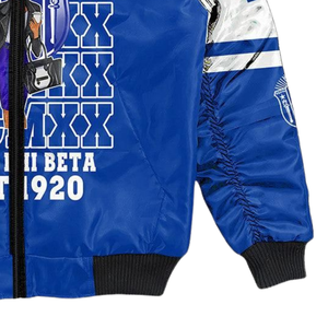 Chaqueta de Satén Zeta Phi Beta Azul y Blanca, Ropa Griega para Mujer, Hermandad Femenina 1920, Bordado con el Escudo ZPB, Moda Universitaria Premium - Product Image 5